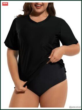 Plus Size Rash Guard UV Sun Protection Swim Shirt Short Sleeve Swimsuit Top
